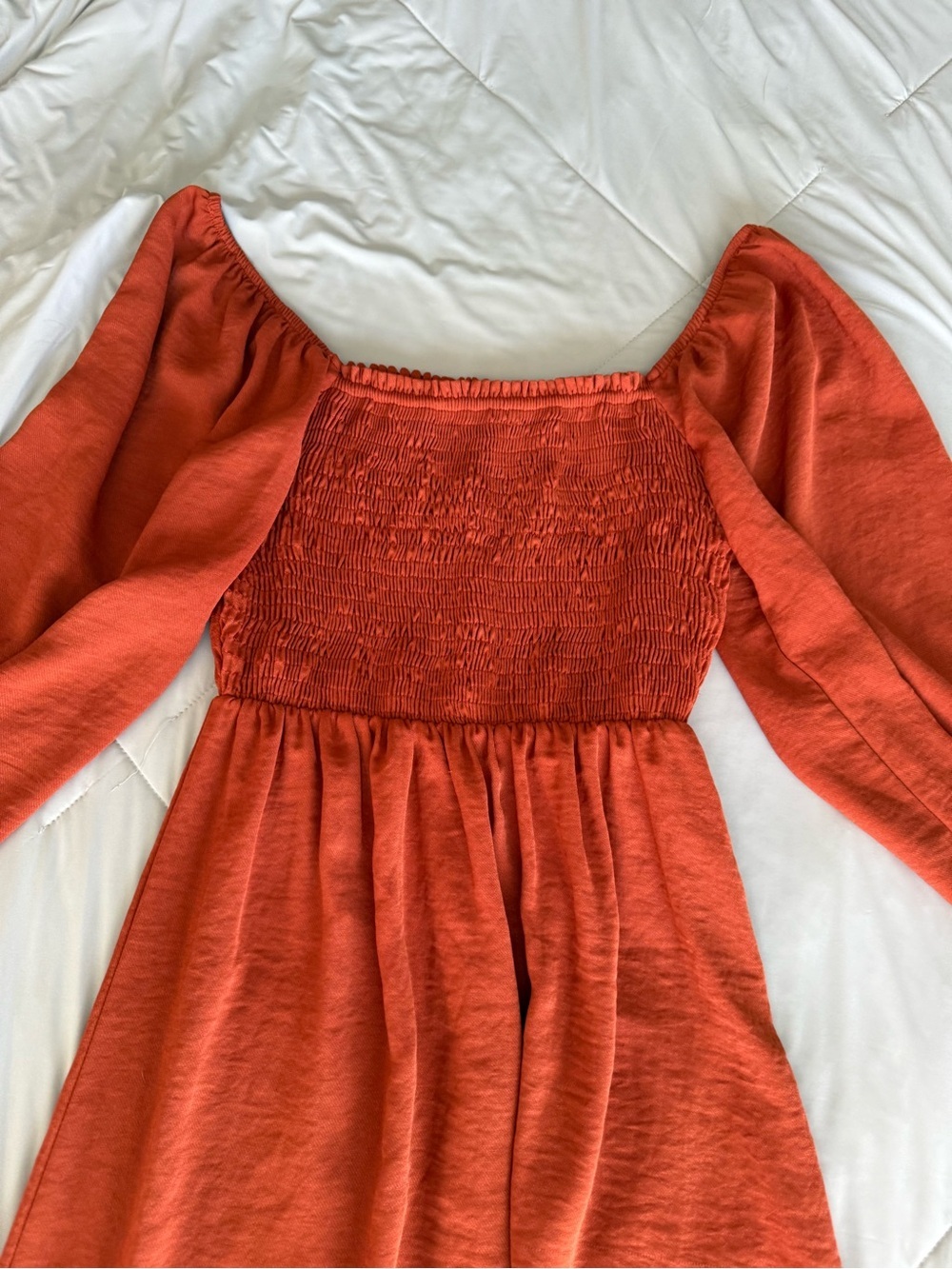 New Look Rust Orange Smocked Cinched Bodice Maxi Dress Flowy Summer Fall - Picture 3 of 9